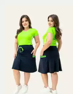 Short Saia Evasê tecido Marinho Gleice Plus Size Evangélica