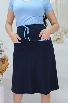 Short Saia Maxi Midi cor Marinho Irene Fitness Evangélica