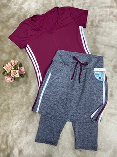 Saia Reta Calça Corsario cor Cinza Danny Plus Size Fitness - Leidi LookFit