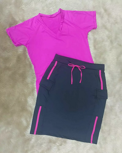 Short Saia Reta tecido Marinho Edmara Plus Fitness Evangelic
