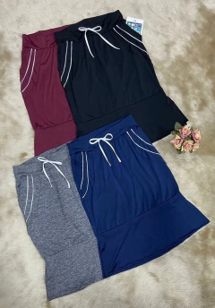 Short Saia Reta Midi com fenda cor Bordô Gisele