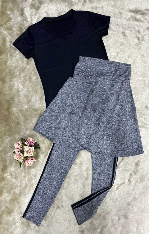 Saia Evasê Envelope Calça Comprida cor Cinza Graziele