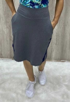 Short Saia Midi Trapezio cor Cinza Helen - Leidi LookFit