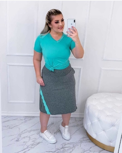 Short Saia Midi Trapezio cor Cinza Helen Plus Size