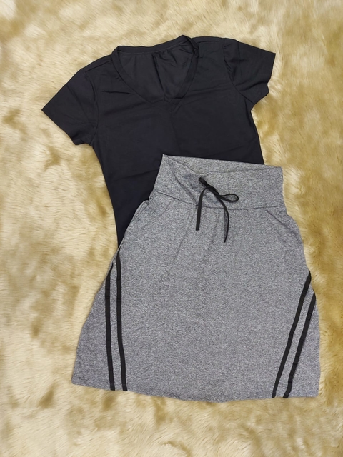 Short Saia Trapezio Midi cor Cinza Marilia