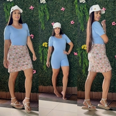 Conjunto Piscina Celeste Maiô com Short Moda Praia