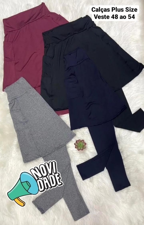 Saia Evasê Calça Comprida cor Bordo Pry Plus Size