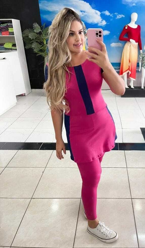 Macacão Fitness Calça Comprida com bolso interno detalhe tela Cor Rosa Simone