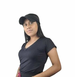 Baby Look Casual gola V manga curta Poliamida Sofia