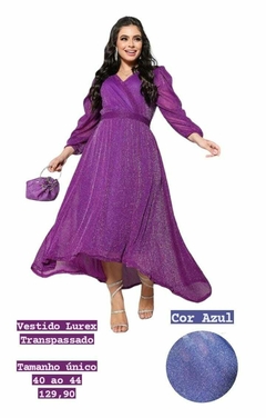Vestido Evangélico Lurex longo cor Azul Claudete