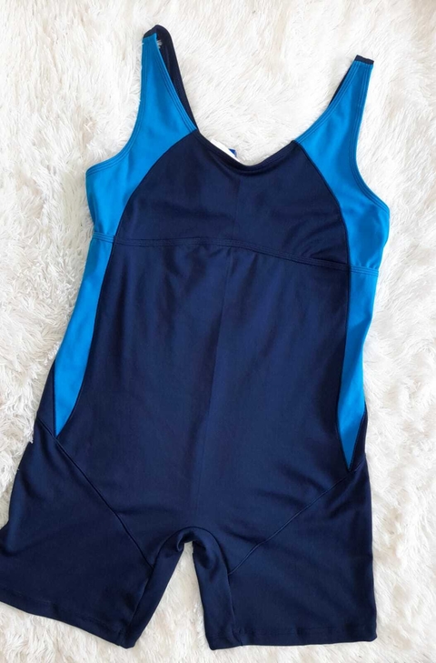 Macaquinho de Hidroginastica com manga de alça cor Marinho Glauci Plus Size