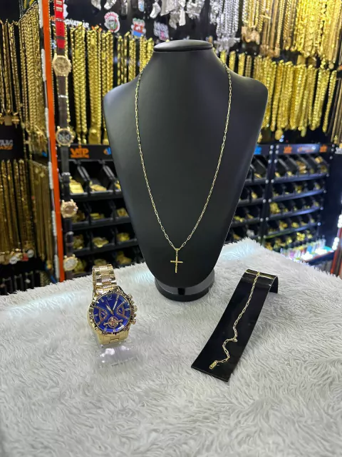 kit 4 em 1 moeda (1 relógio, 1 cordão, 1 pingente e 1 pulseira).