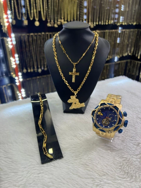 kit 6 em 1 aço (relógio e cordão)