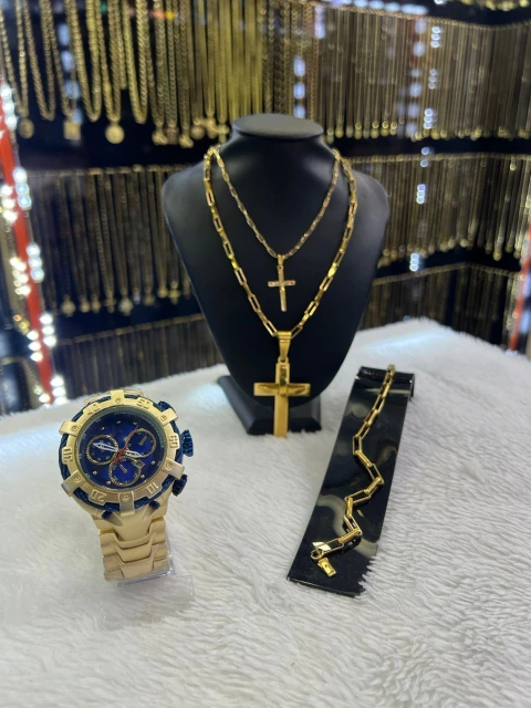 kit 6 em 1 aço (relógio e cordão)