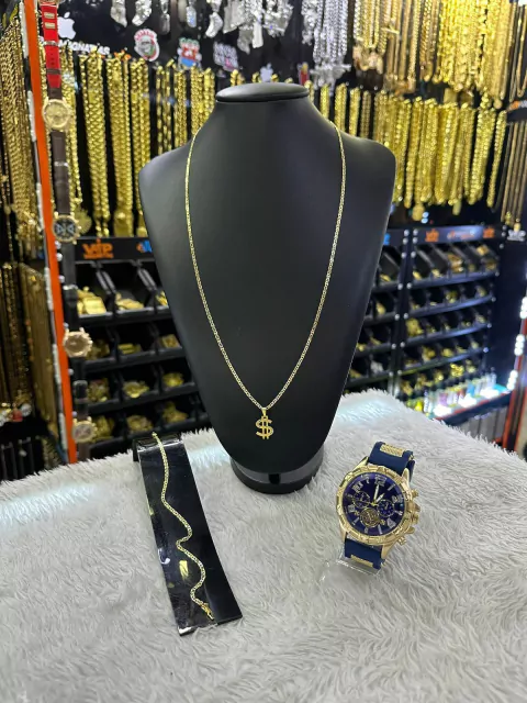 kit 4 em 1 moeda (1 relógio, 1 cordão, 1 pingente e 1 pulseira).