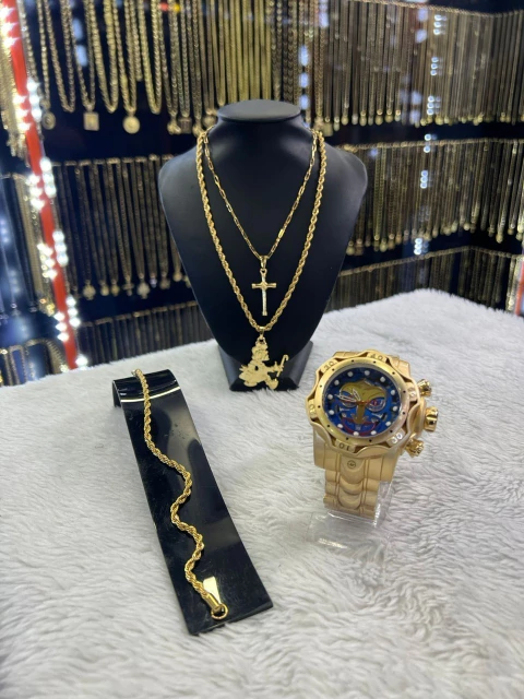 kit 6 em 1 aço (relógio e cordão)