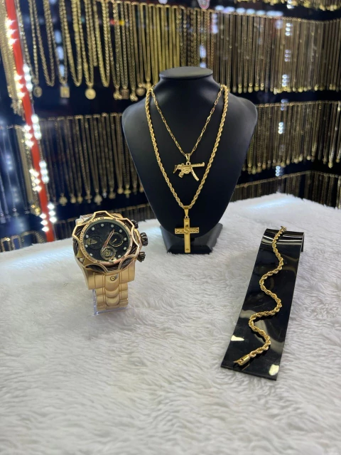 kit 6 em 1 aço (relógio e cordão)