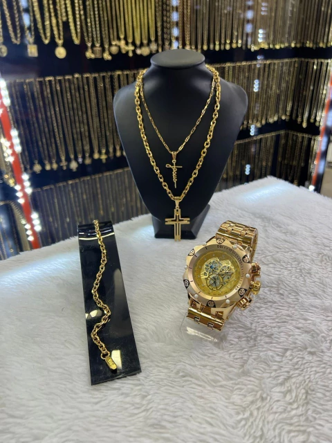 kit 6 em 1 aço (relógio e cordão)