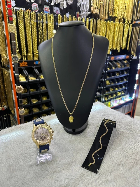 kit 4 em 1 moeda (1 relógio, 1 cordão, 1 pingente e 1 pulseira).