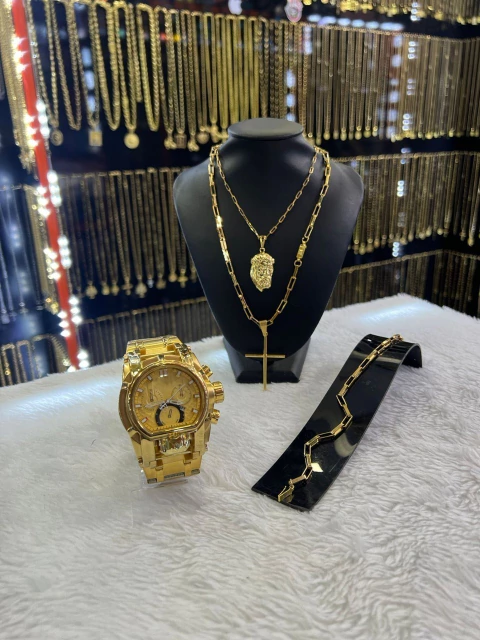 kit 6 em 1 aço (relógio e cordão)