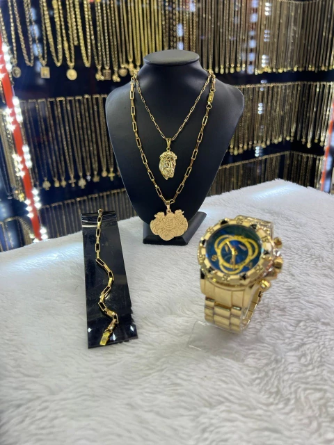 kit 6 em 1 aço (relógio e cordão)