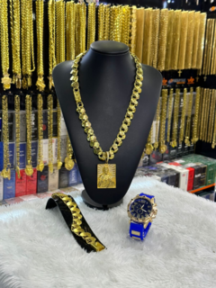 kit 4 em 1 Friso S 16mm (1 cordão, 1 pingente, 1 pulseira e relógio)