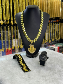 kit 4 em 1 Friso S 16mm (1 cordão, 1 pingente, 1 pulseira e 1 relogio)