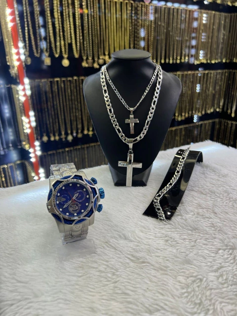 kit 6 em 1 aço (relógio e cordão)