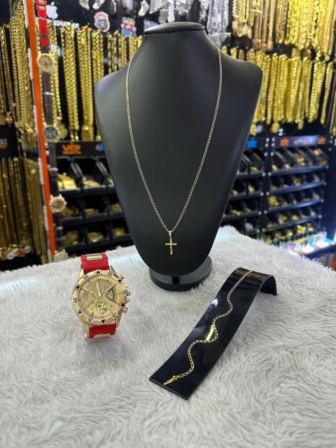 kit 4 em 1 moeda (1 relógio, 1 cordão, 1 pingente e 1 pulseira).