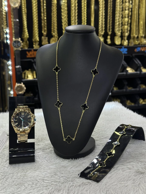 kit 3 em 1 (1 cordão, 1 pulseira e 1 relógio)