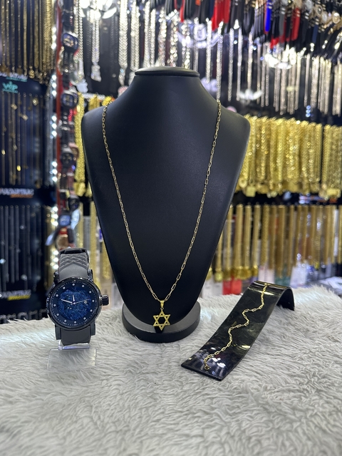 kit 4 em 1 moeda (1 relógio, 1 cordão,1 pingente, e 1 pulseira)