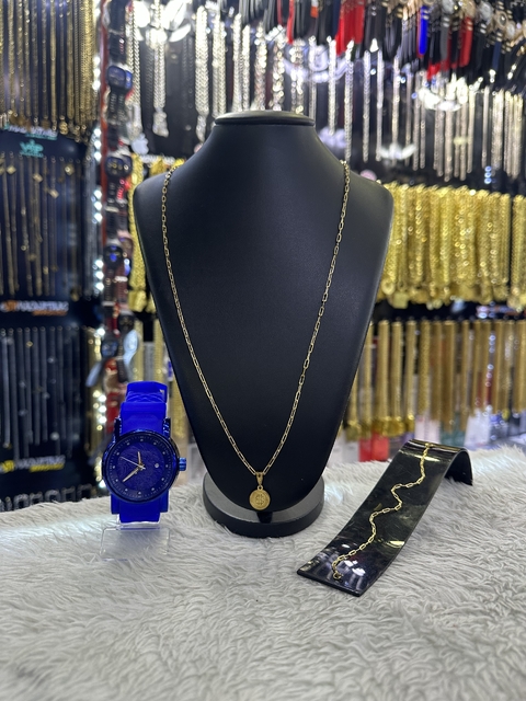 kit 4 em 1 moeda ( 1 relógio, 1 cordão, 1 pingente e 1 pulseira)