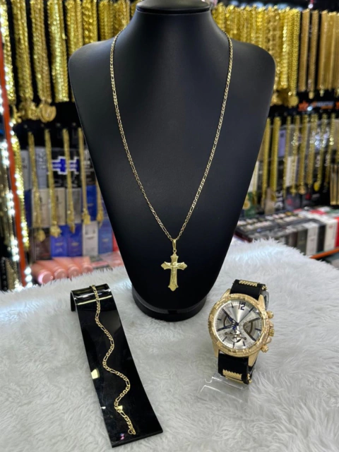 kit 4 em 1 moeda (1 relógio, 1 cordão, 1 pingente e 1 pulseira).