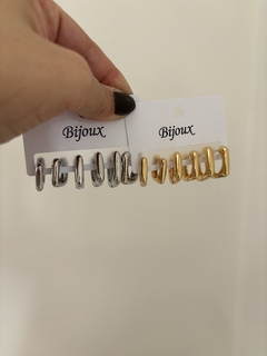 Trio Prata e Dourado Bijuteria Quadrado Liso