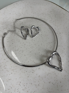 Conjunto Aro Prateado Folheado Coração