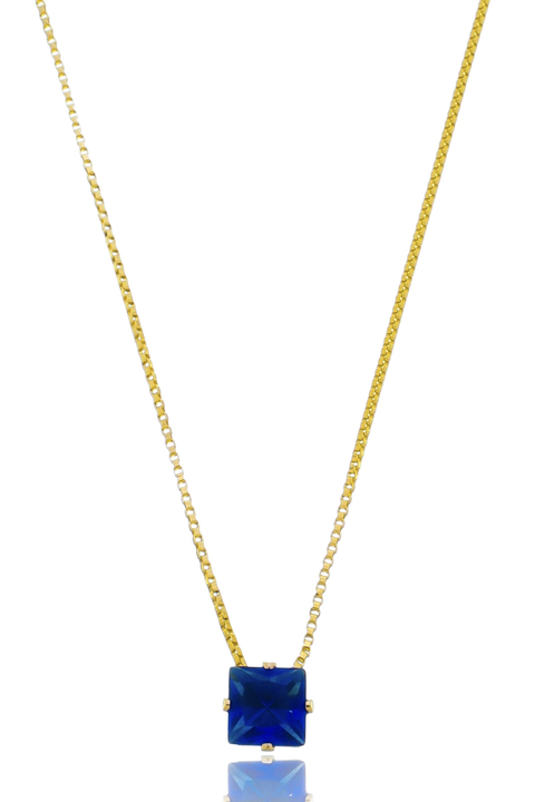 Colar quadrado azul dourado ref 1560