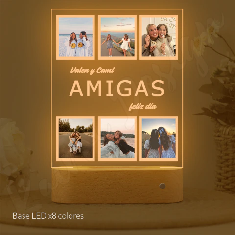 Lámpara led personalizada | Base de madera | Modelo 2 | Día del amigo