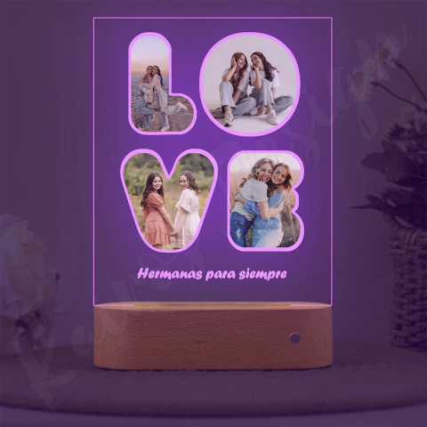 Lámpara led personalizada | Base de madera | Modelo 3 | Hermanos