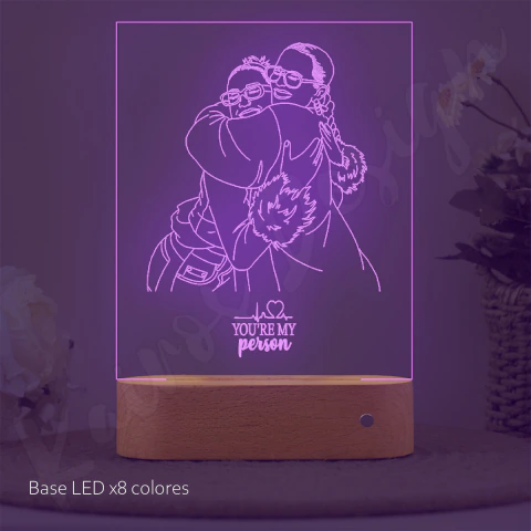 Lámpara led personalizada | Base de madera | Ilustración lineal | Amigos