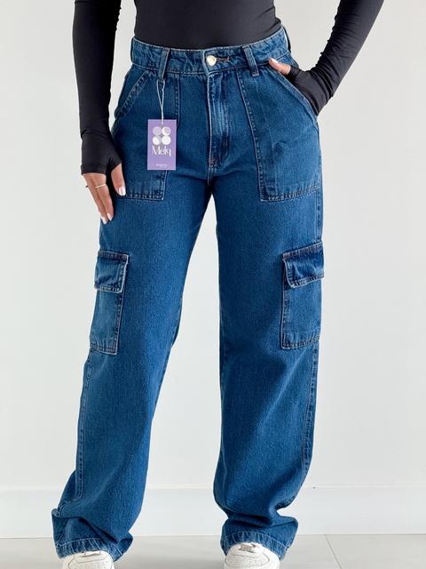Calça Cargo Mel (lavagem escura) - comprar online