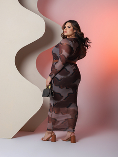 Vestido Boho - Marrom/Cinza na internet