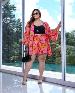 Kimono Clara - Laranja Estampado - comprar online