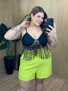 Top Alça Fina Franjas - Preto - comprar online