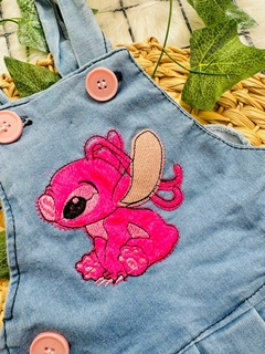 Jardineira Vestido Jeans Stitch Bordado - Up Up bebe