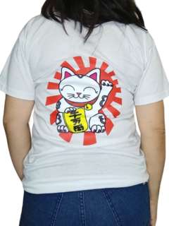 Remera Blanca Mujer Gatito de la Suerte