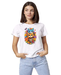 Remera Blanca Mujer Gatitos