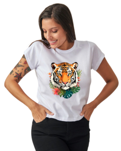 Remera Blanca Mujer Tigre Cara