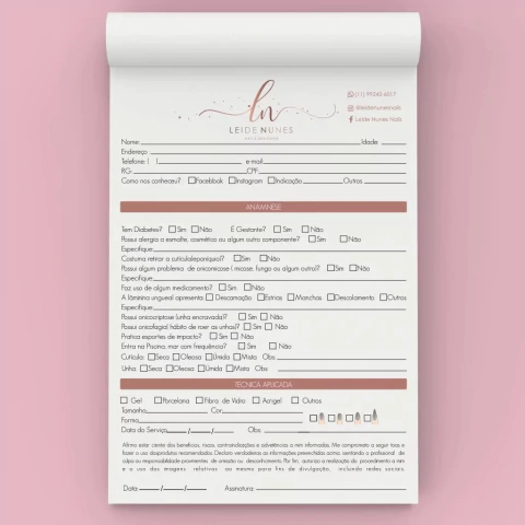 Bloco Ficha de Anamnese | Frente e Verso A4 - 21x29,7cm