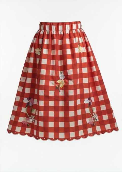 SAIA VICHY VERMELHA BARRA - ALGODÃO