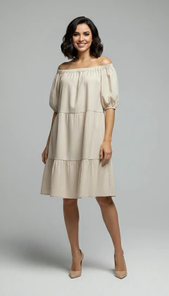 VESTIDO BEGE - ALGODÃO - comprar online